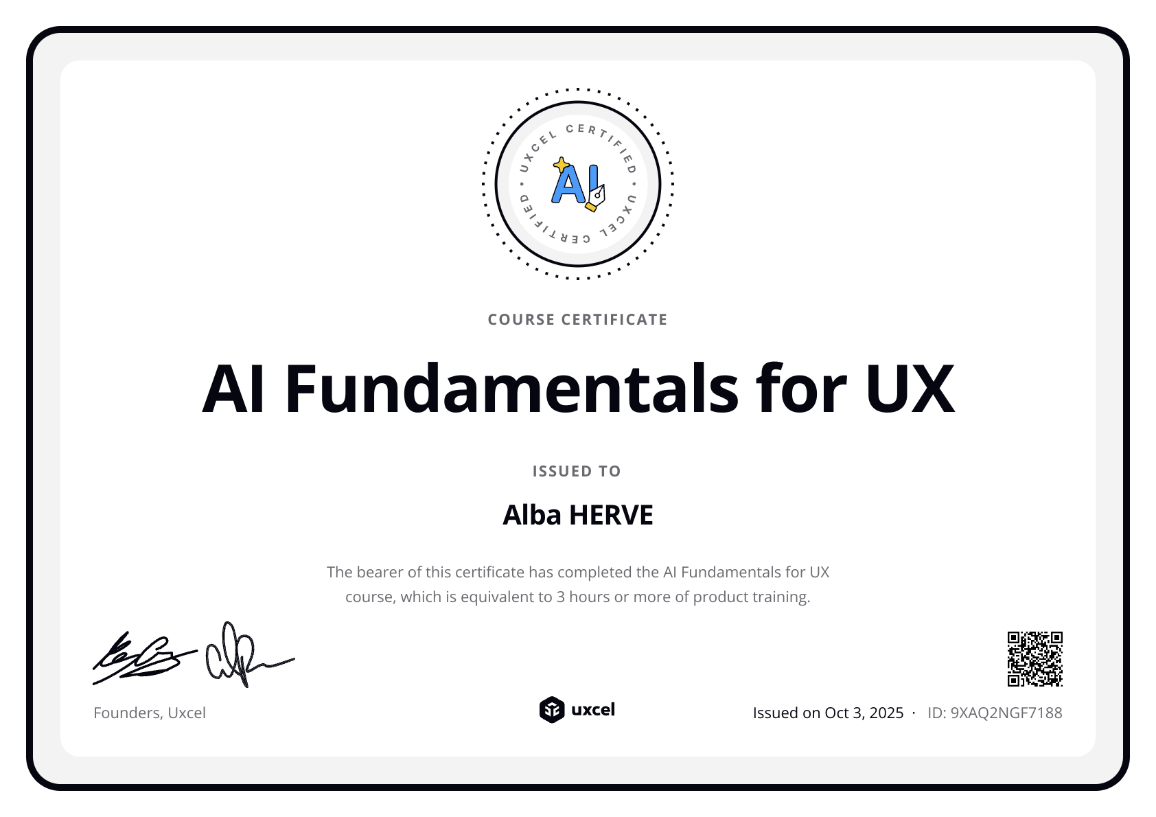 Alba HERVE's certificate